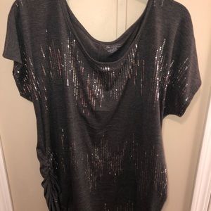 Lane Bryant grey and sequin cotton blouse